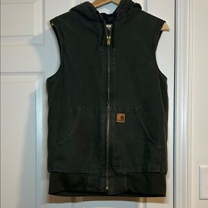Carhartt Washed Duck Insulated Hooded Vest for Men OLIVE SM Regular